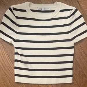 Zara Black and Cream Striped Tee